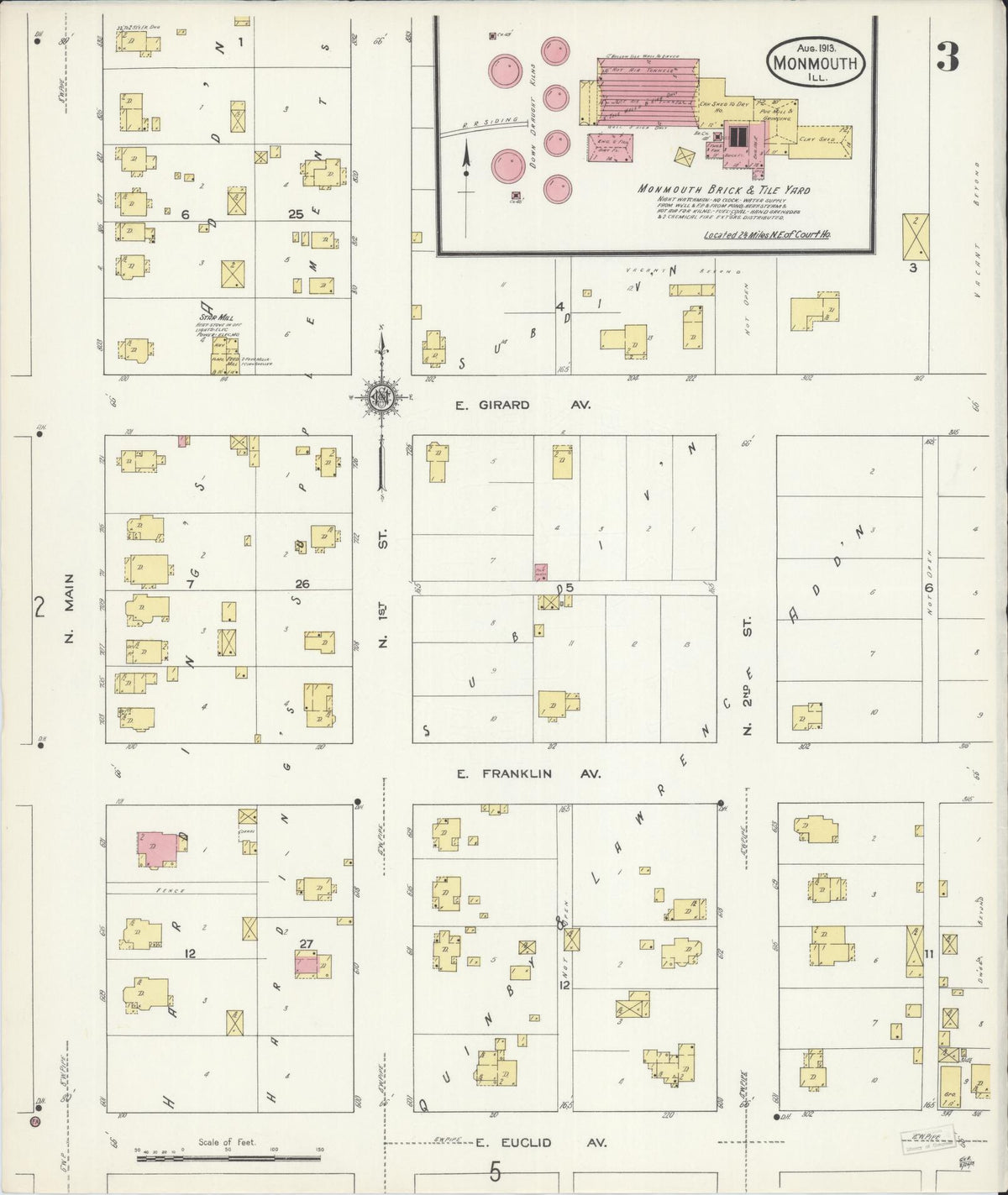 Sanborn Fire Insurance Map from Monmouth, Warren County, Illinois (1913), Sheet #0003 - Historic Sanborn Fire Insurance Map Print, vintage old map wall art, antique decor, genealogy gift, Illinois Illinois map