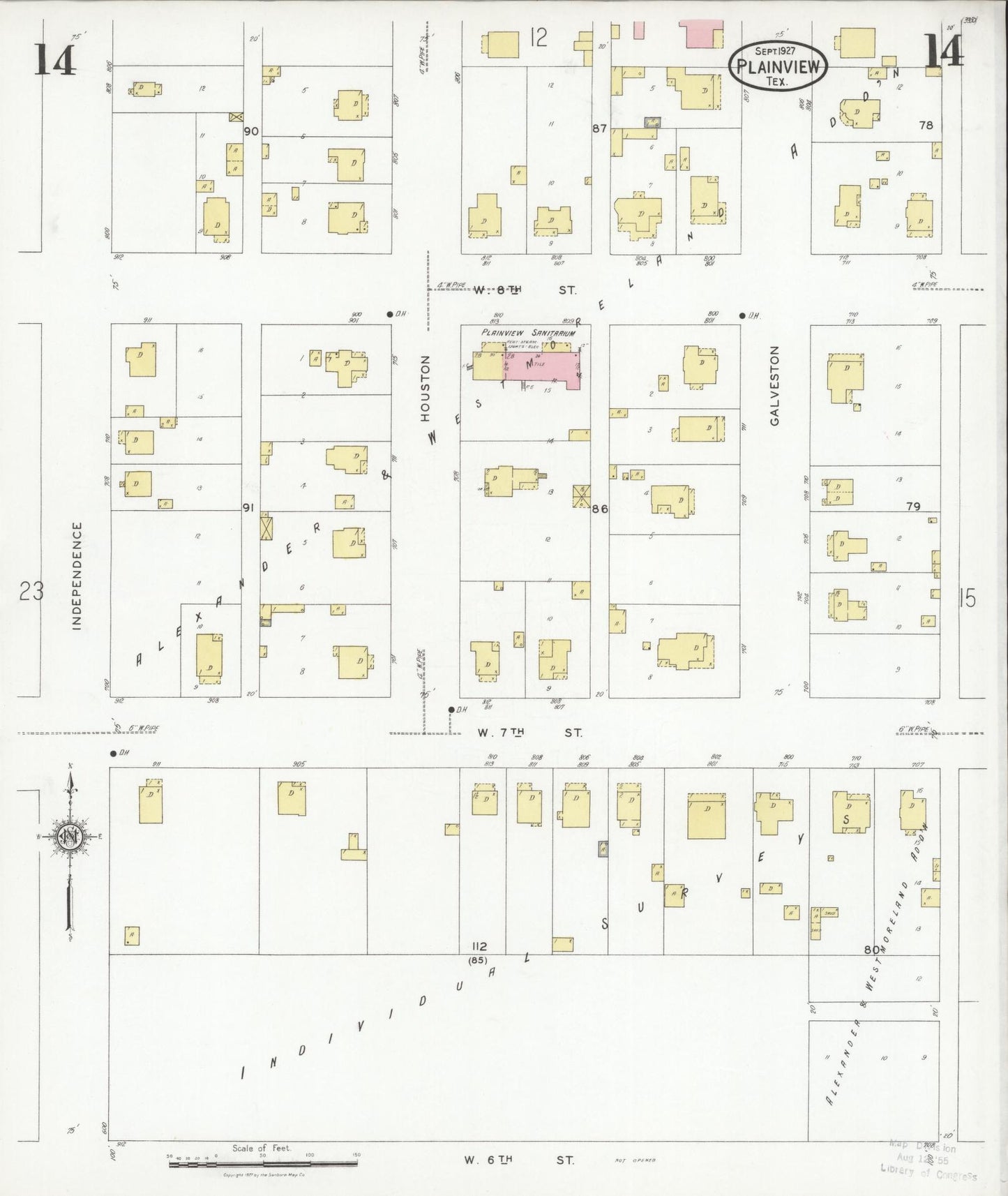 Sanborn Fire Insurance Map from Plainview, Hale County, Texas (1927), Sheet #0014 - Historic Sanborn Fire Insurance Map Print, vintage old map wall art, antique decor, genealogy gift, Texas Texas map