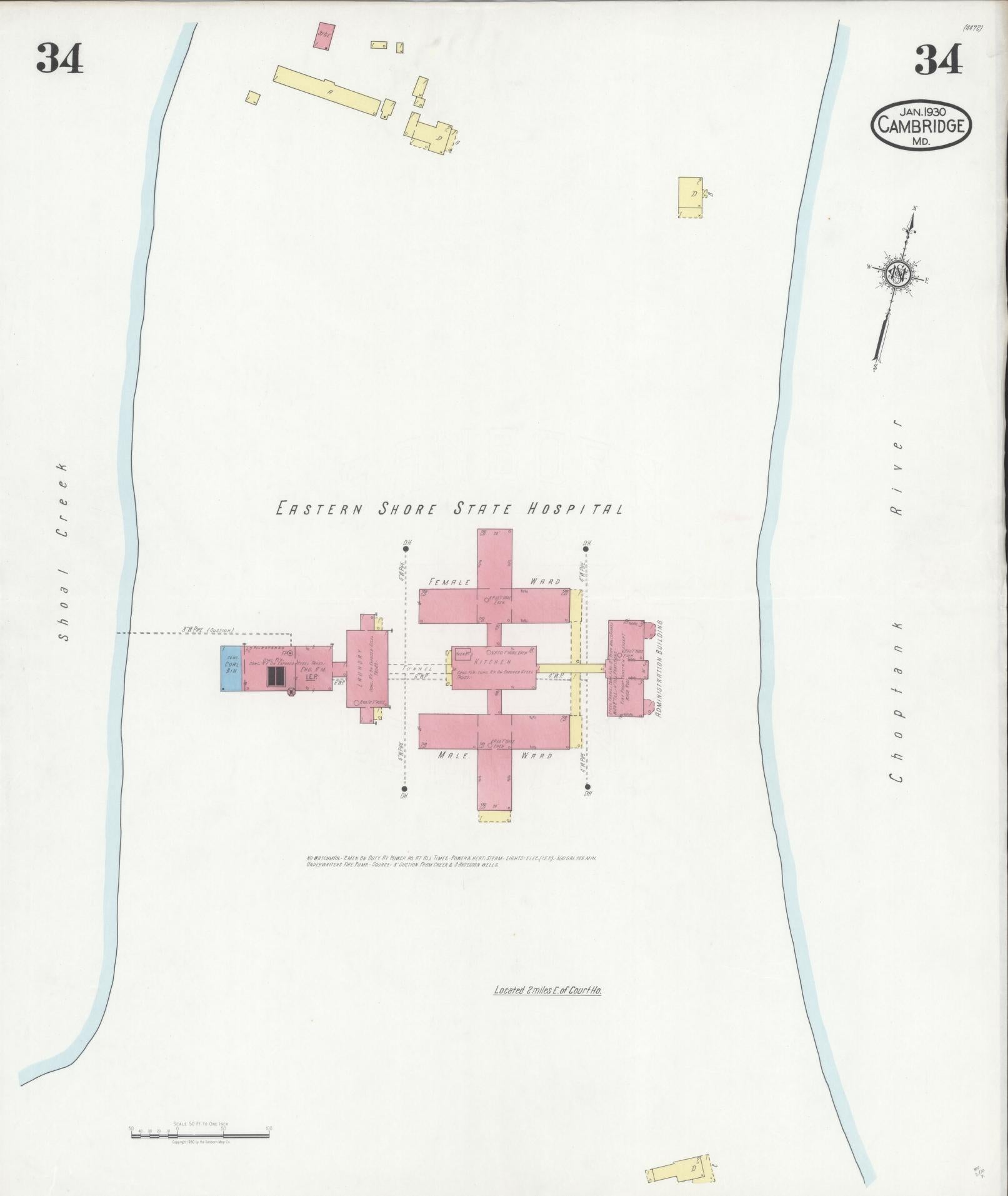 Dorchester, Maryland - 1930 - Sanborn Fire Insurance Map, Sheet #0034 - Historic Sanborn Fire Insurance Map Print, Dorchester Maryland 1930 0034 vintage old map wall art