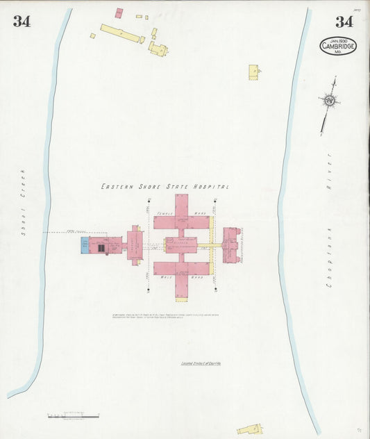 Dorchester, Maryland - 1930 - Sanborn Fire Insurance Map, Sheet #0034 - Historic Sanborn Fire Insurance Map Print, Dorchester Maryland 1930 0034 vintage old map wall art
