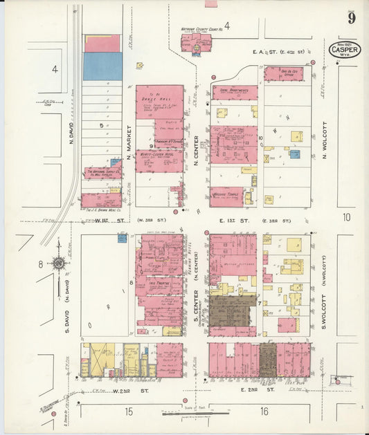 Sanborn Fire Insurance Map from Casper, Natrona County, Wyoming (1921), Sheet #0010 - Historic Sanborn Fire Insurance Map Print, vintage old map wall art, antique decor, genealogy gift, Wyoming Wyoming map