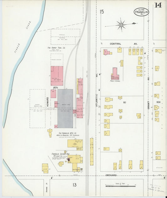 Sanborn Fire Insurance Map from Franklin, Venango County, Pennsylvania (1901), Sheet #0014 - Historic Sanborn Fire Insurance Map Print, vintage old map wall art, antique decor, genealogy gift, Pennsylvania Pennsylvania map