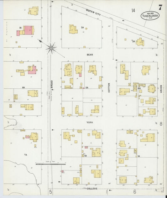 Sanborn Fire Insurance Map from Tuscaloosa, Tuscaloosa County, Alabama (1899), Sheet #0007 - Historic Sanborn Fire Insurance Map Print, vintage old map wall art, antique decor, genealogy gift, Alabama Alabama map