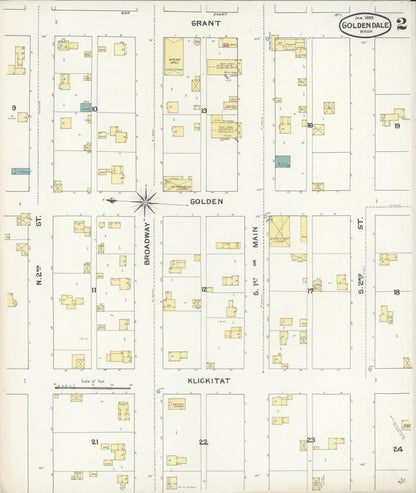 Sanborn Fire Insurance Map from Goldendale, Klickitat County, Washington (1892), Sheet #0002 - Complete Map Set gallery image, historic Sanborn map, vintage wall art, Washington Washington