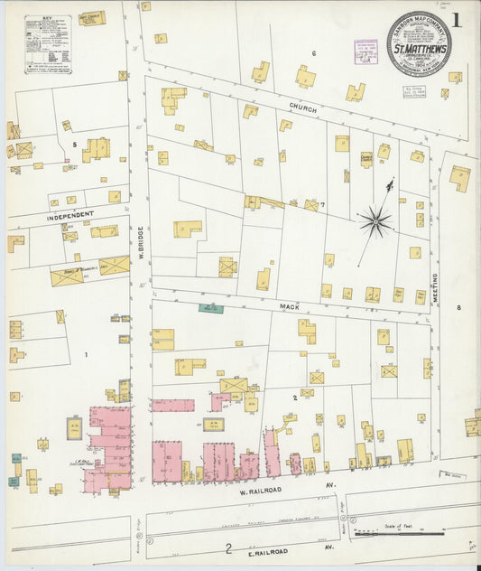 Sanborn Fire Insurance Map from Saint Matthews, Calhoun County, South Carolina (1904), Sheet #0001 - Historic Sanborn Fire Insurance Map Print, vintage old map wall art, antique decor, genealogy gift, South Carolina South Carolina map