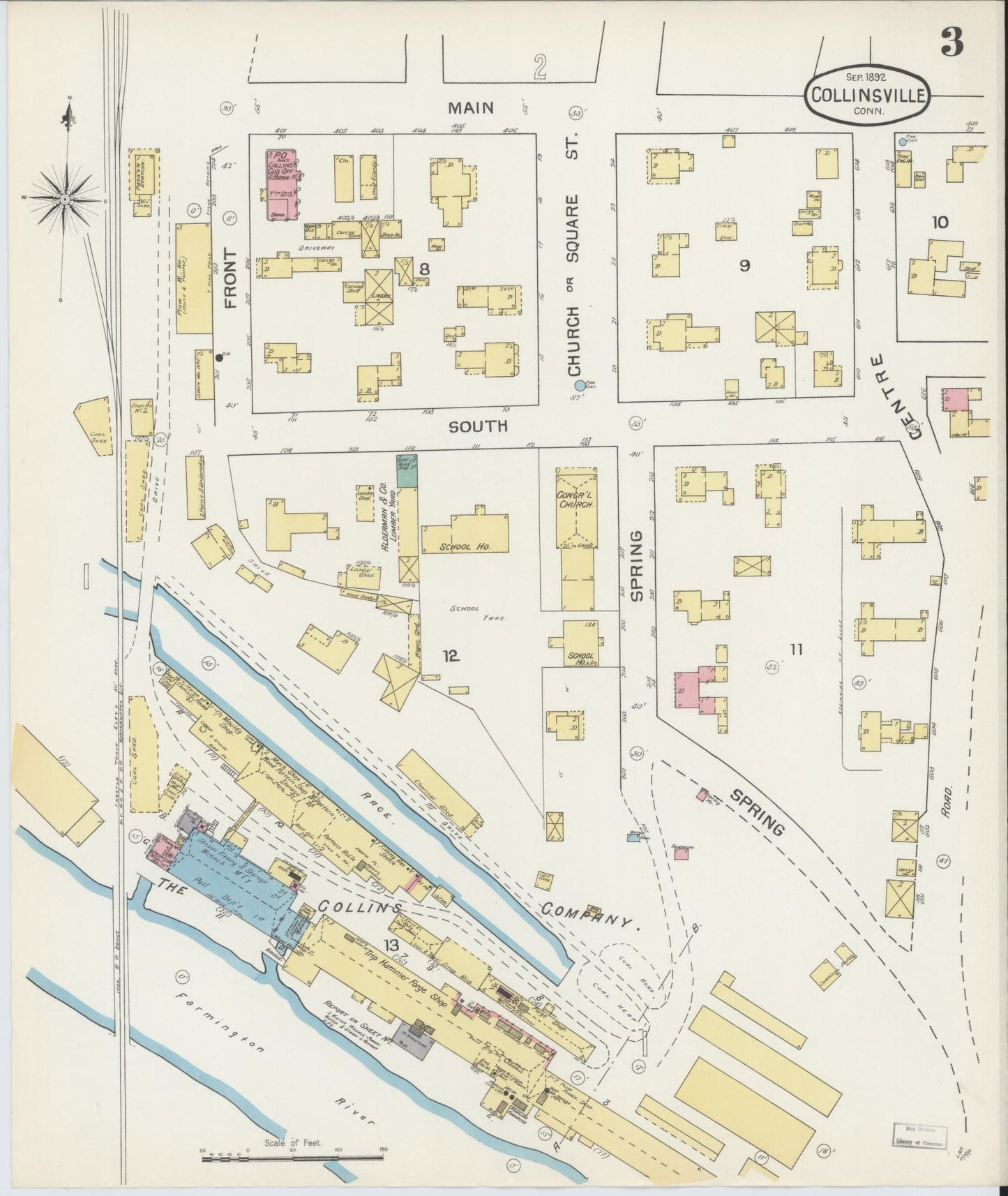 Sanborn Fire Insurance Map from Collinsville, Hartford County, Connecticut (1892), Sheet #0003 - Complete Map Set gallery image, historic Sanborn map, vintage wall art, Connecticut Connecticut