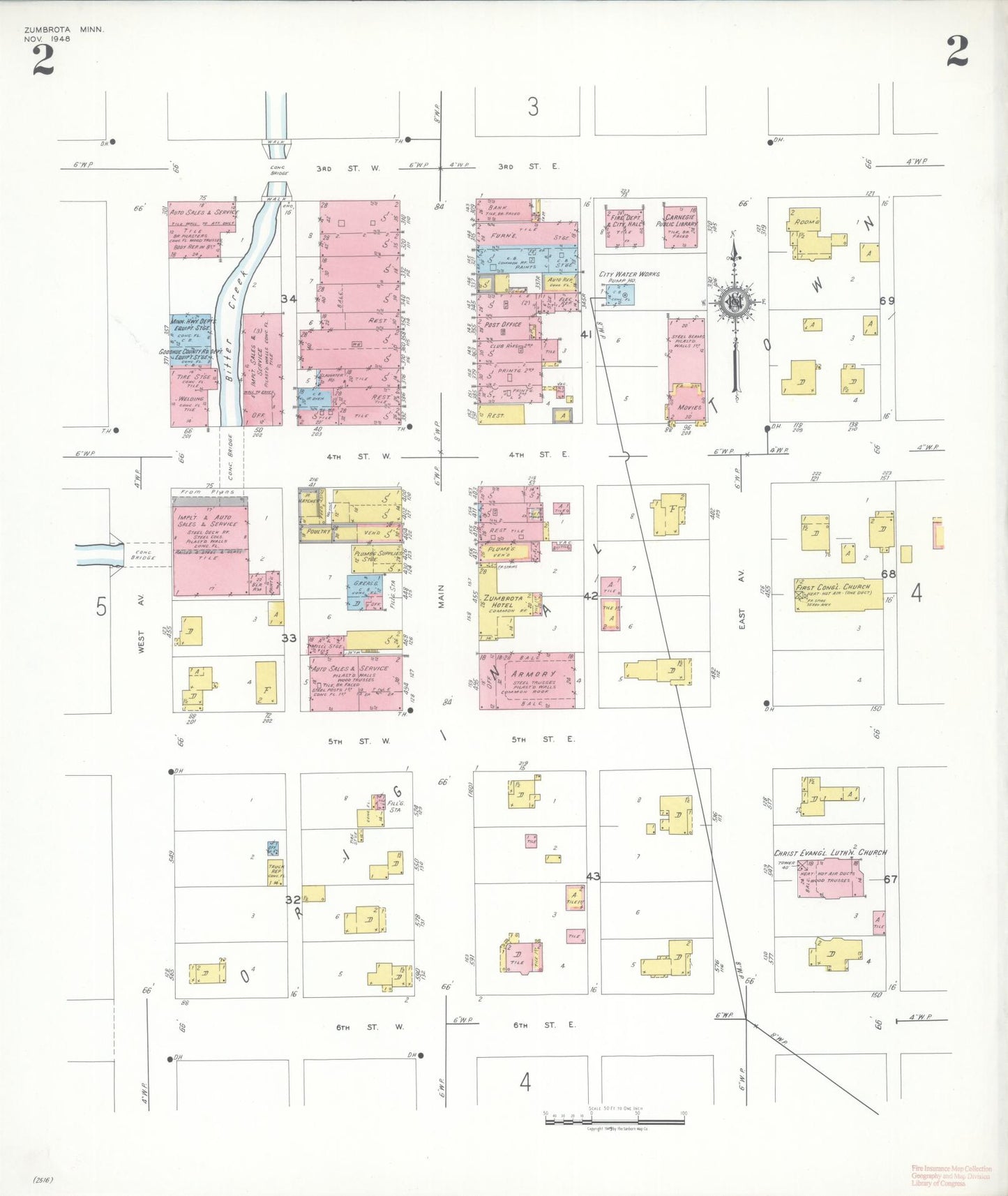 Sanborn Fire Insurance Map from Zumbrota, Goodhue County, Minnesota (1948), Sheet #0002 - Complete Map Set gallery image, historic Sanborn map, vintage wall art, Minnesota Minnesota