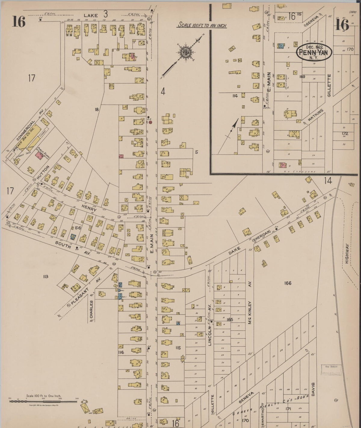 Sanborn Fire Insurance Map from Penn Yan, Yates County, New York (1922), Sheet #0016 - Complete Map Set gallery image, historic Sanborn map, vintage wall art, New York New York