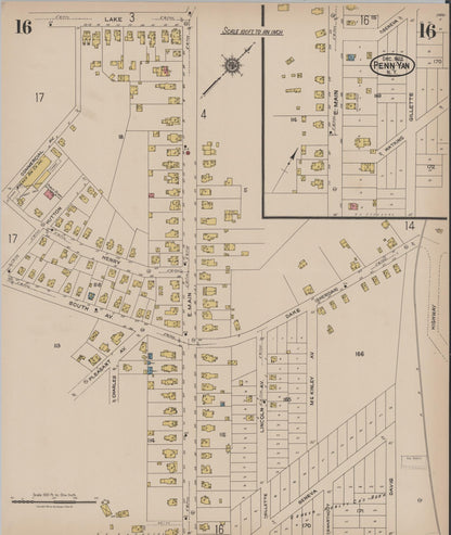 Sanborn Fire Insurance Map from Penn Yan, Yates County, New York (1922), Sheet #0016 - Complete Map Set gallery image, historic Sanborn map, vintage wall art, New York New York