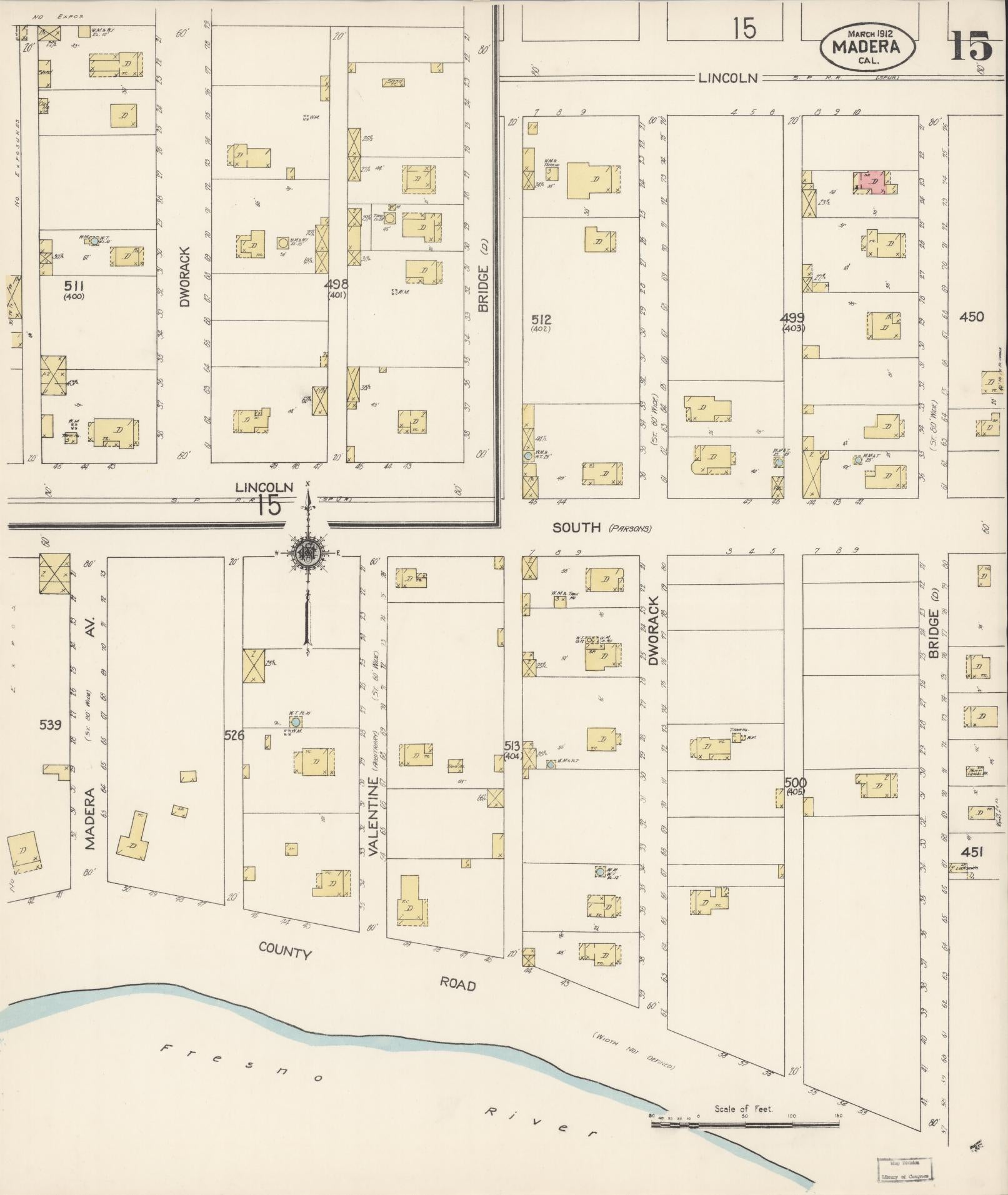 Sanborn Fire Insurance Map from Madera, Madera County, California (1912), Sheet #0015 - Historic Sanborn Fire Insurance Map Print, vintage old map wall art, antique decor, genealogy gift, California California map