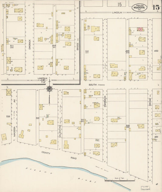 Sanborn Fire Insurance Map from Madera, Madera County, California (1912), Sheet #0015 - Historic Sanborn Fire Insurance Map Print, vintage old map wall art, antique decor, genealogy gift, California California map