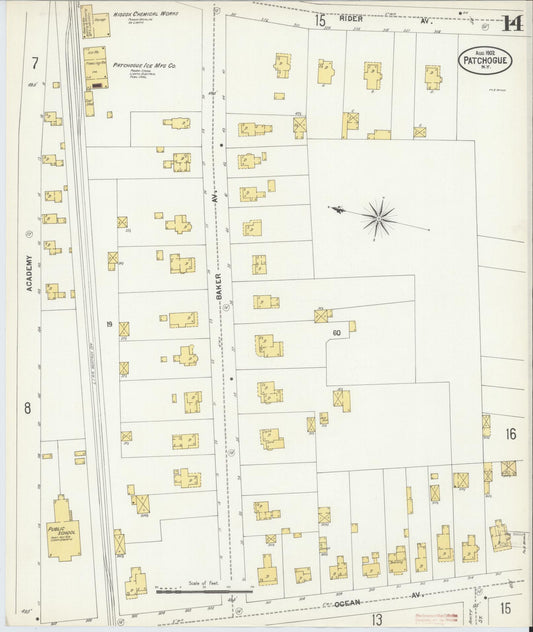 Sanborn Fire Insurance Map from Patchogue, Suffolk County, New York (1902), Sheet #0014 - Historic Sanborn Fire Insurance Map Print, vintage old map wall art, antique decor, genealogy gift, New York New York map