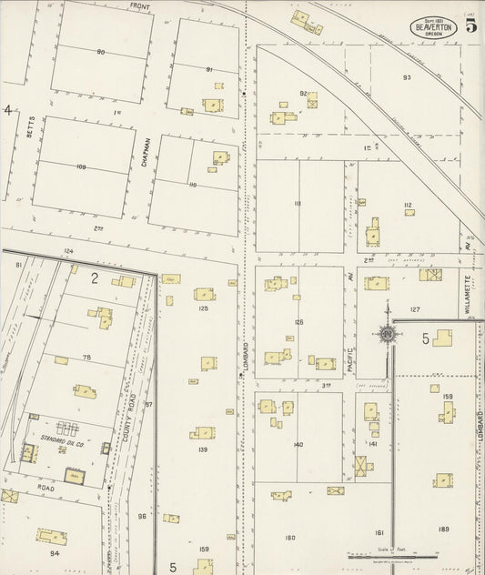 Sanborn Fire Insurance Map from Beaverton, Washington County, Oregon (1921), Sheet #0005 - Historic Sanborn Fire Insurance Map Print, vintage old map wall art, antique decor, genealogy gift, Oregon Oregon map