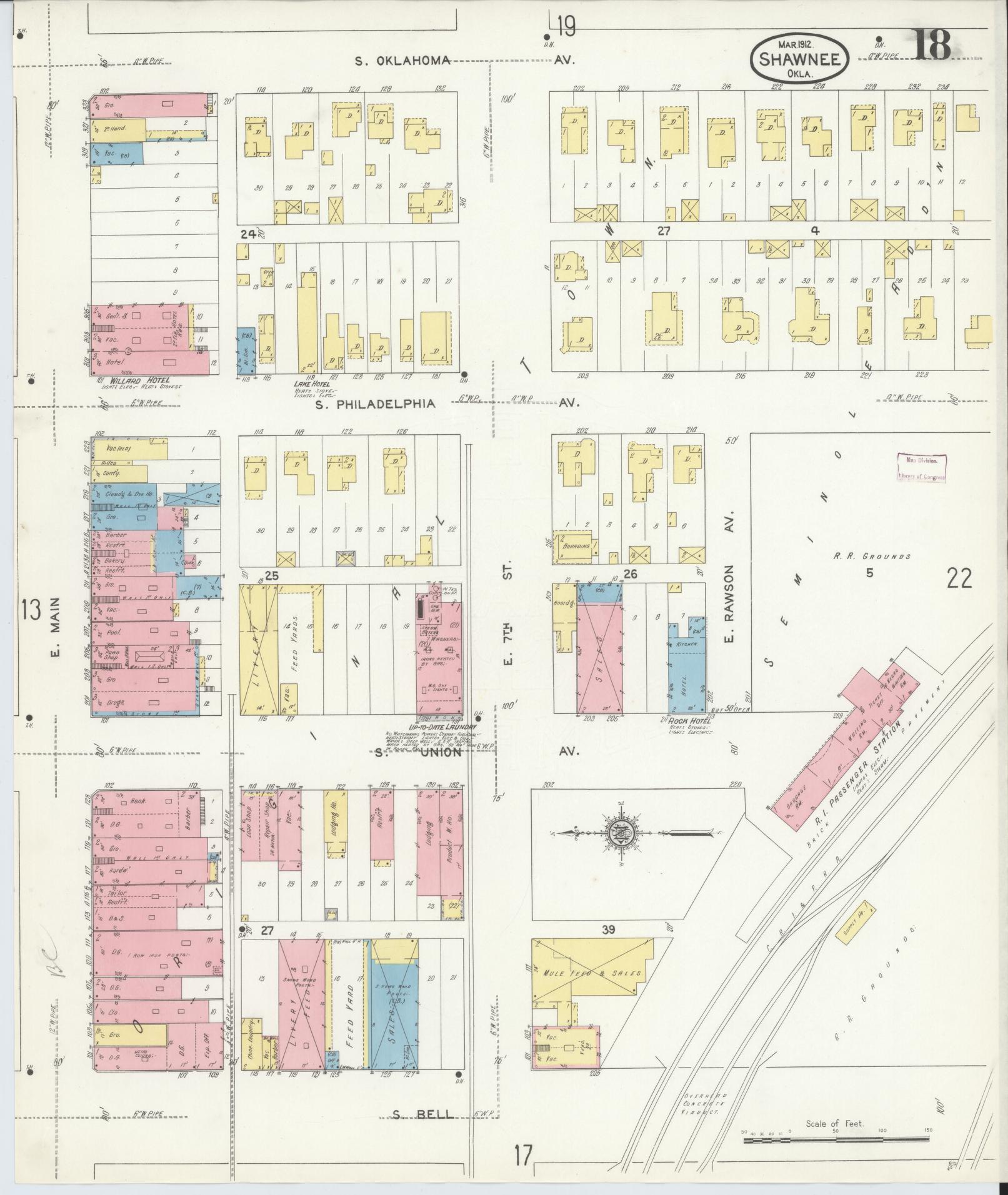 Sanborn Fire Insurance Map from Shawnee, Pottawatomie County, Oklahoma (1912), Sheet #0018 - Complete Map Set gallery image, historic Sanborn map, vintage wall art, Oklahoma Oklahoma