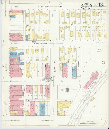 Sanborn Fire Insurance Map from Shawnee, Pottawatomie County, Oklahoma (1912), Sheet #0018 - Complete Map Set gallery image, historic Sanborn map, vintage wall art, Oklahoma Oklahoma