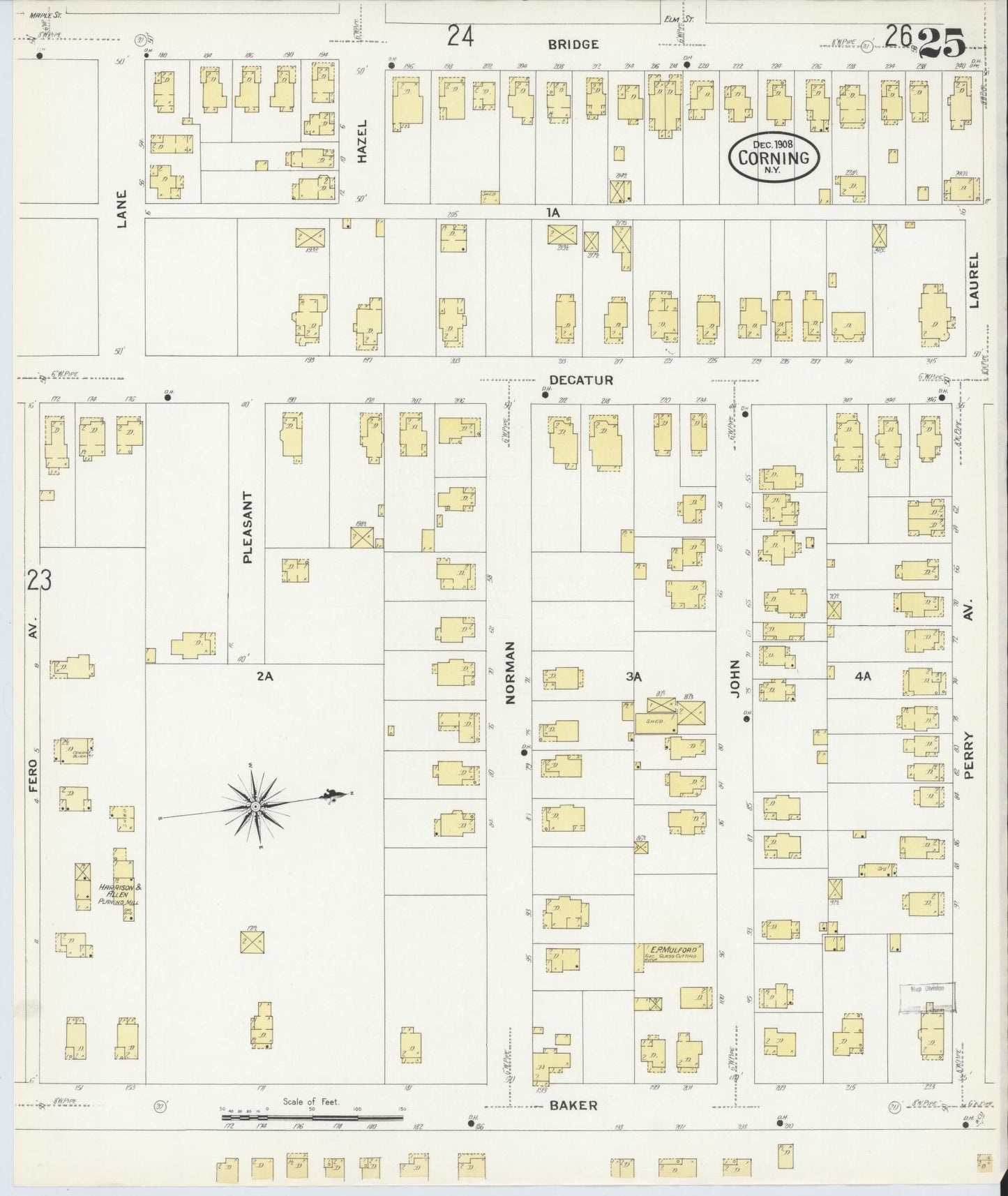 Sanborn Fire Insurance Map from Corning, Steuben County, New York (1908), Sheet #0025 - Historic Sanborn Fire Insurance Map Print, vintage old map wall art, antique decor, genealogy gift, New York New York map