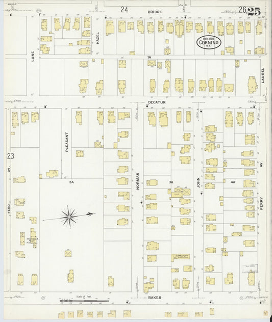 Sanborn Fire Insurance Map from Corning, Steuben County, New York (1908), Sheet #0025 - Historic Sanborn Fire Insurance Map Print, vintage old map wall art, antique decor, genealogy gift, New York New York map