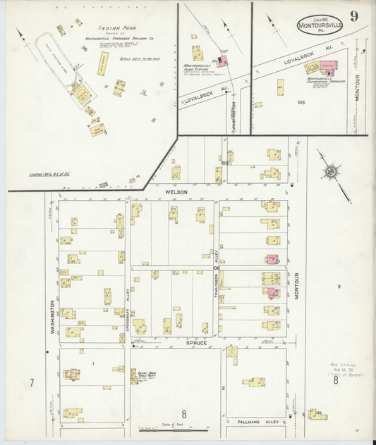 Sanborn Fire Insurance Map from Montoursville, Lycoming County, Pennsylvania (1912), Sheet #0009 - Historic Sanborn Fire Insurance Map Print, vintage old map wall art, antique decor, genealogy gift, Pennsylvania Pennsylvania map