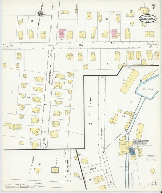Sanborn Fire Insurance Map from Cobleskill, Schoharie County, New York (1909), Sheet #0007 - Historic Sanborn Fire Insurance Map Print, vintage old map wall art, antique decor, genealogy gift, New York New York map