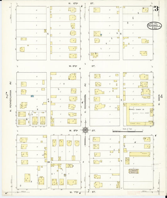 Sanborn Fire Insurance Map from Roswell, Chaves County, New Mexico (1913), Sheet #0003 - Historic Sanborn Fire Insurance Map Print, vintage old map wall art, antique decor, genealogy gift, New Mexico New Mexico map
