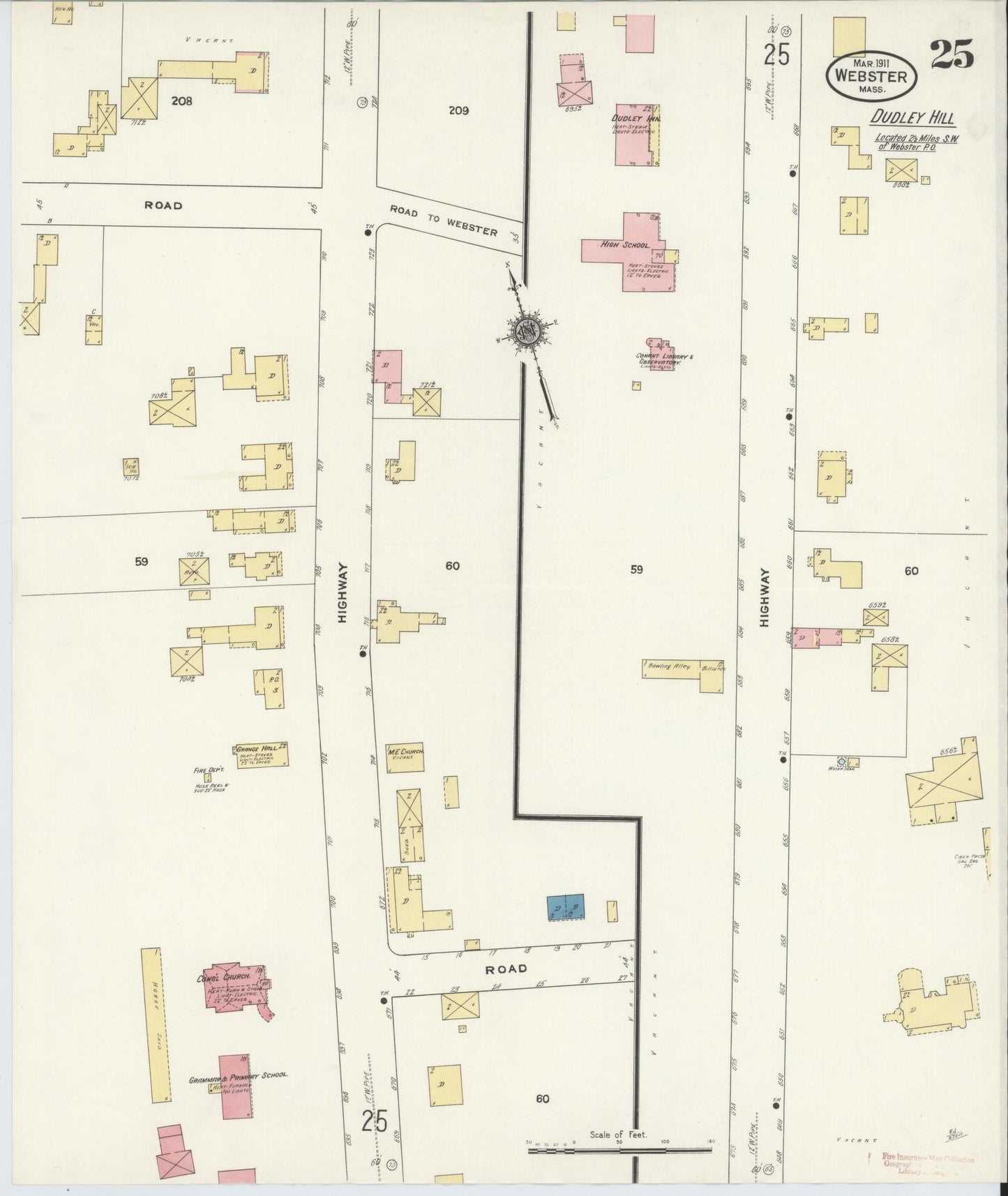 Sanborn Fire Insurance Map from Webster, Worcester County, Massachusetts (1911), Sheet #0025 - Complete Map Set gallery image, historic Sanborn map, vintage wall art, Massachusetts Massachusetts