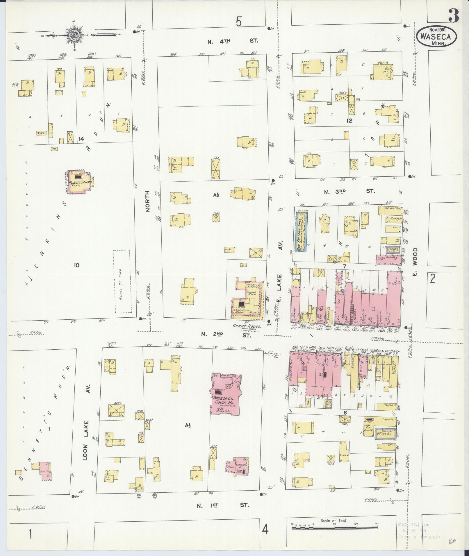 Sanborn Fire Insurance Map from Waseca, Waseca County, Minnesota (1910), Sheet #0003 - Historic Sanborn Fire Insurance Map Print, vintage old map wall art, antique decor, genealogy gift, Minnesota Minnesota map