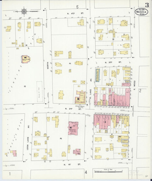 Sanborn Fire Insurance Map from Waseca, Waseca County, Minnesota (1910), Sheet #0003 - Historic Sanborn Fire Insurance Map Print, vintage old map wall art, antique decor, genealogy gift, Minnesota Minnesota map