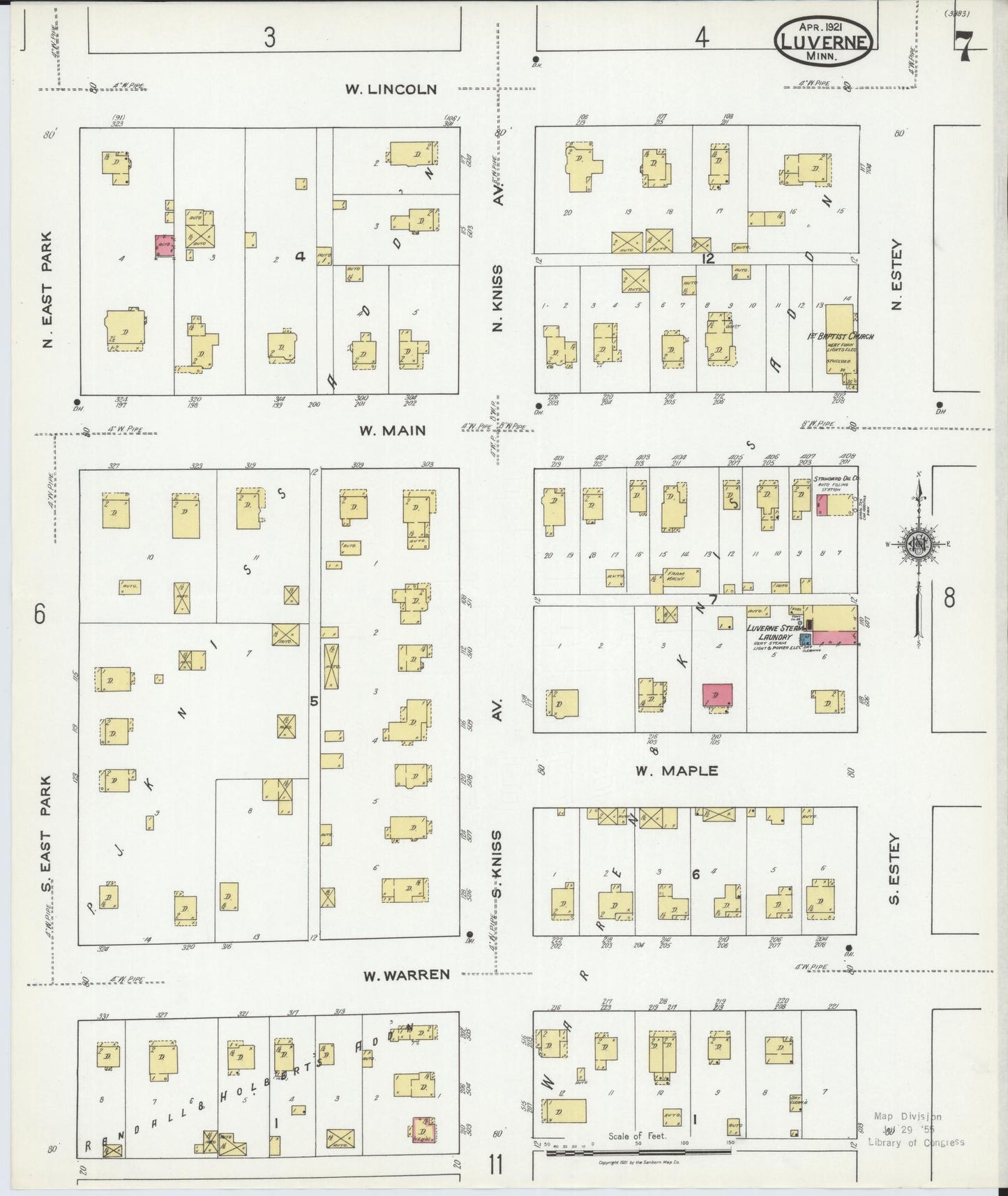 Sanborn Fire Insurance Map from Luverne, Rock County, Minnesota (1921), Sheet #0007 - Historic Sanborn Fire Insurance Map Print, vintage old map wall art, antique decor, genealogy gift, Minnesota Minnesota map