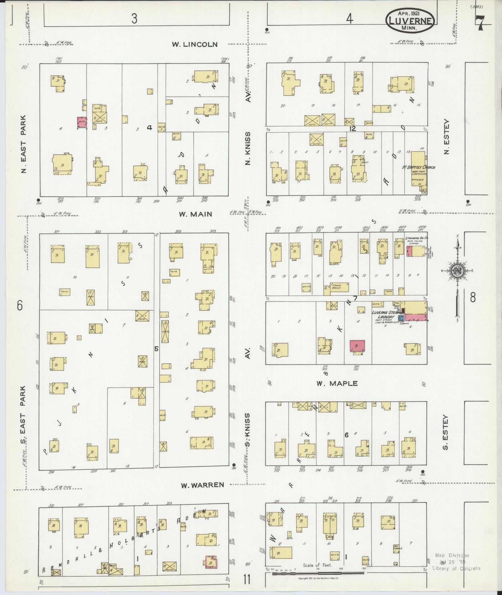 Sanborn Fire Insurance Map from Luverne, Rock County, Minnesota (1921), Sheet #0007 - Historic Sanborn Fire Insurance Map Print, vintage old map wall art, antique decor, genealogy gift, Minnesota Minnesota map
