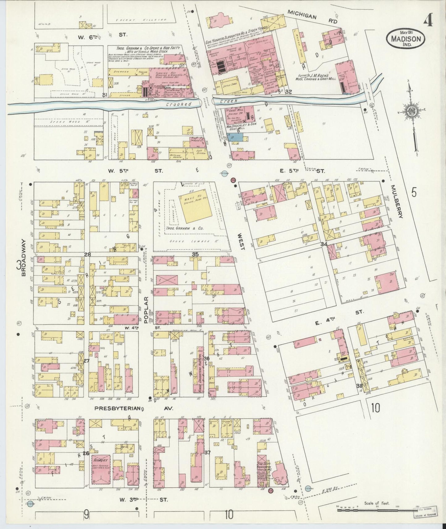 Sanborn Fire Insurance Map from Madison, Jefferson County, Indiana (1911), Sheet #0004 - Complete Map Set gallery image, historic Sanborn map, vintage wall art, Indiana Indiana