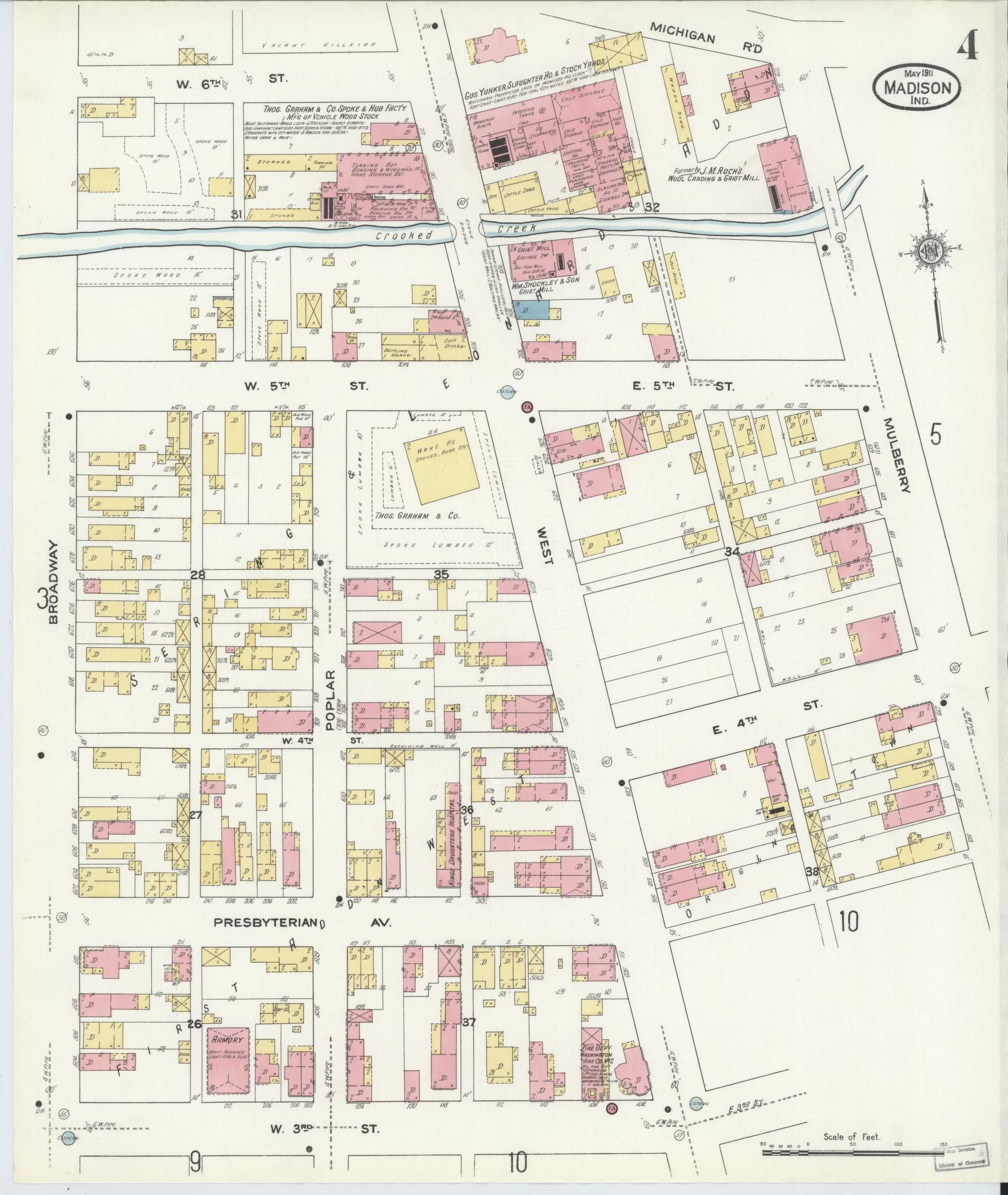 Sanborn Fire Insurance Map from Madison, Jefferson County, Indiana (1911), Sheet #0004 - Complete Map Set gallery image, historic Sanborn map, vintage wall art, Indiana Indiana