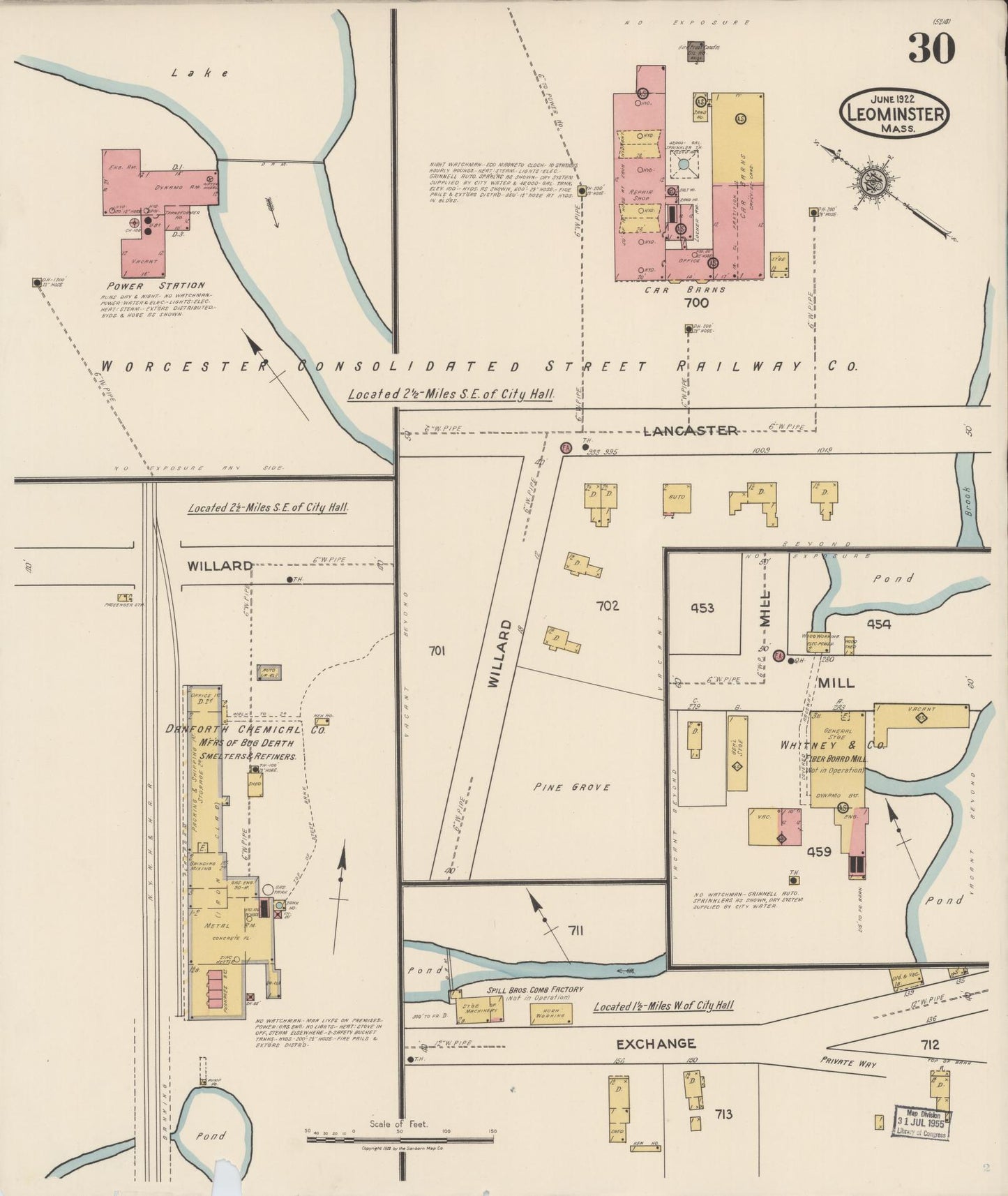 Sanborn Fire Insurance Map from Leominster, Worcester County, Massachusetts (1922), Sheet #0029 - Complete Map Set gallery image, historic Sanborn map, vintage wall art, Massachusetts Massachusetts