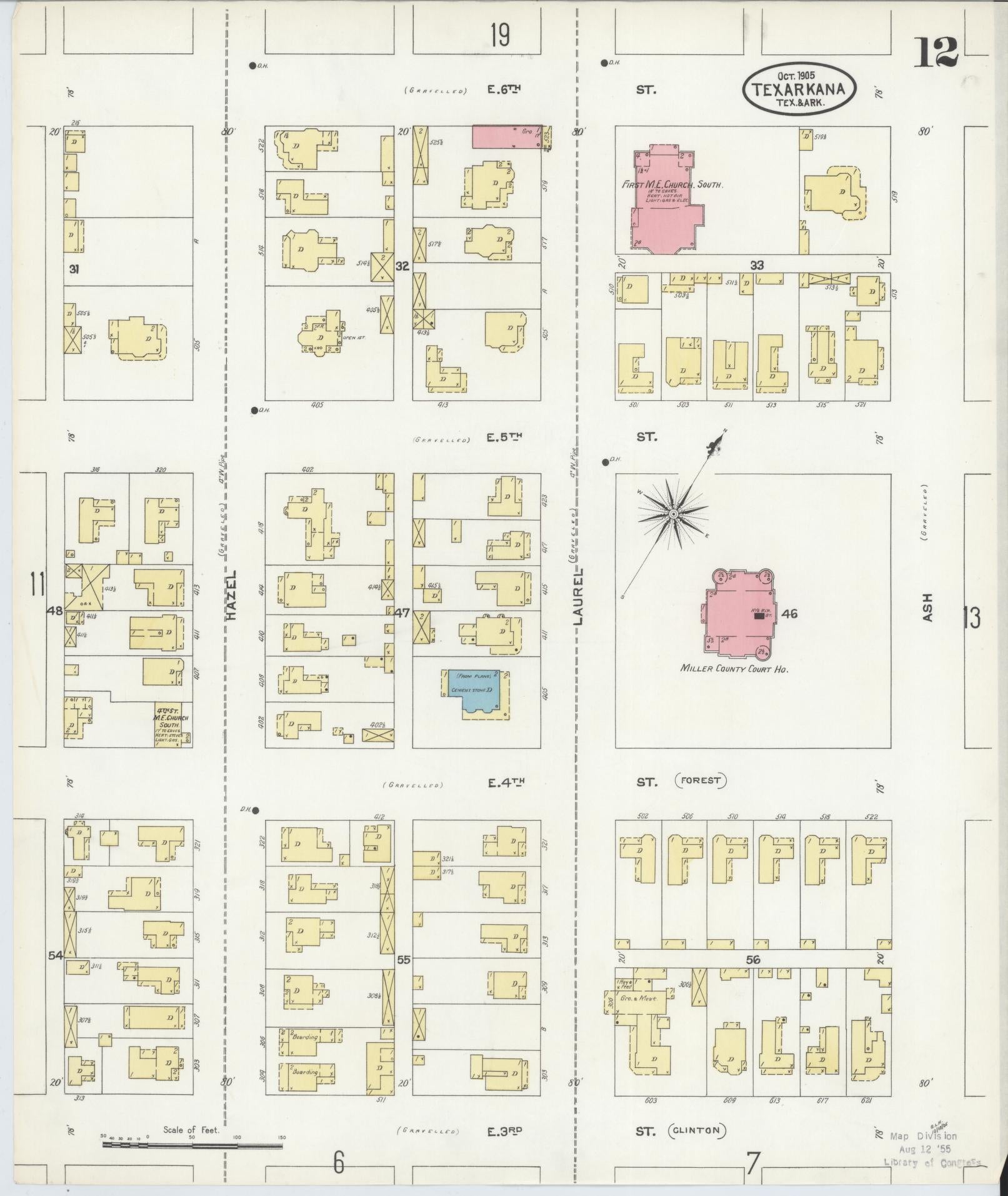 Sanborn Fire Insurance Map from Texarkana, Bowie County, Texas (1905), Sheet #0012 - Historic Sanborn Fire Insurance Map Print, vintage old map wall art, antique decor, genealogy gift, Texas Texas map