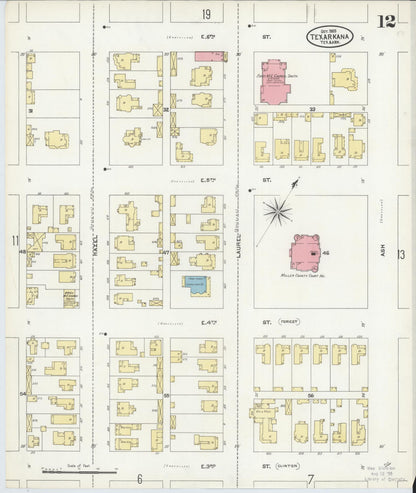 Sanborn Fire Insurance Map from Texarkana, Bowie County, Texas (1905), Sheet #0012 - Historic Sanborn Fire Insurance Map Print, vintage old map wall art, antique decor, genealogy gift, Texas Texas map