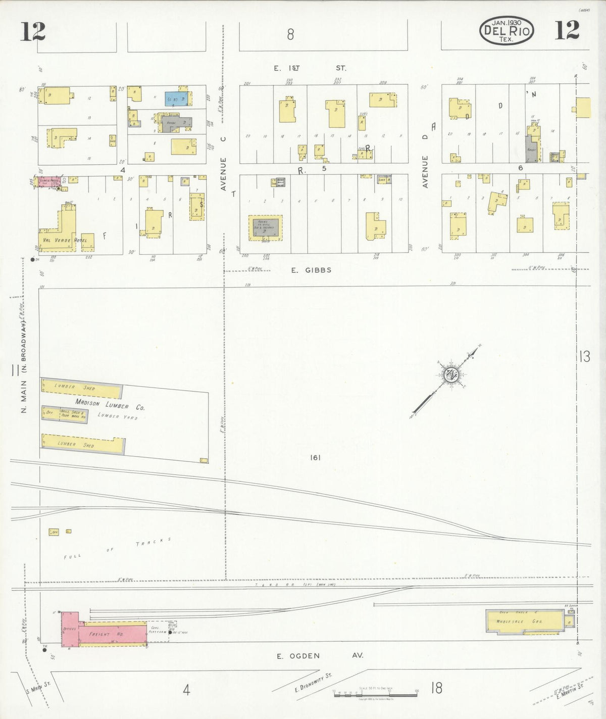 Sanborn Fire Insurance Map from Del Rio, Val Verde County, Texas (1930), Sheet #0012 - Complete Map Set gallery image, historic Sanborn map, vintage wall art, Texas Texas