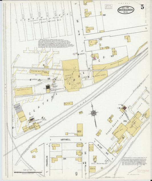 Sanborn Fire Insurance Map from Brookhaven, Lincoln County, Mississippi (1918), Sheet #0005 - Historic Sanborn Fire Insurance Map Print, vintage old map wall art, antique decor, genealogy gift, Mississippi Mississippi map