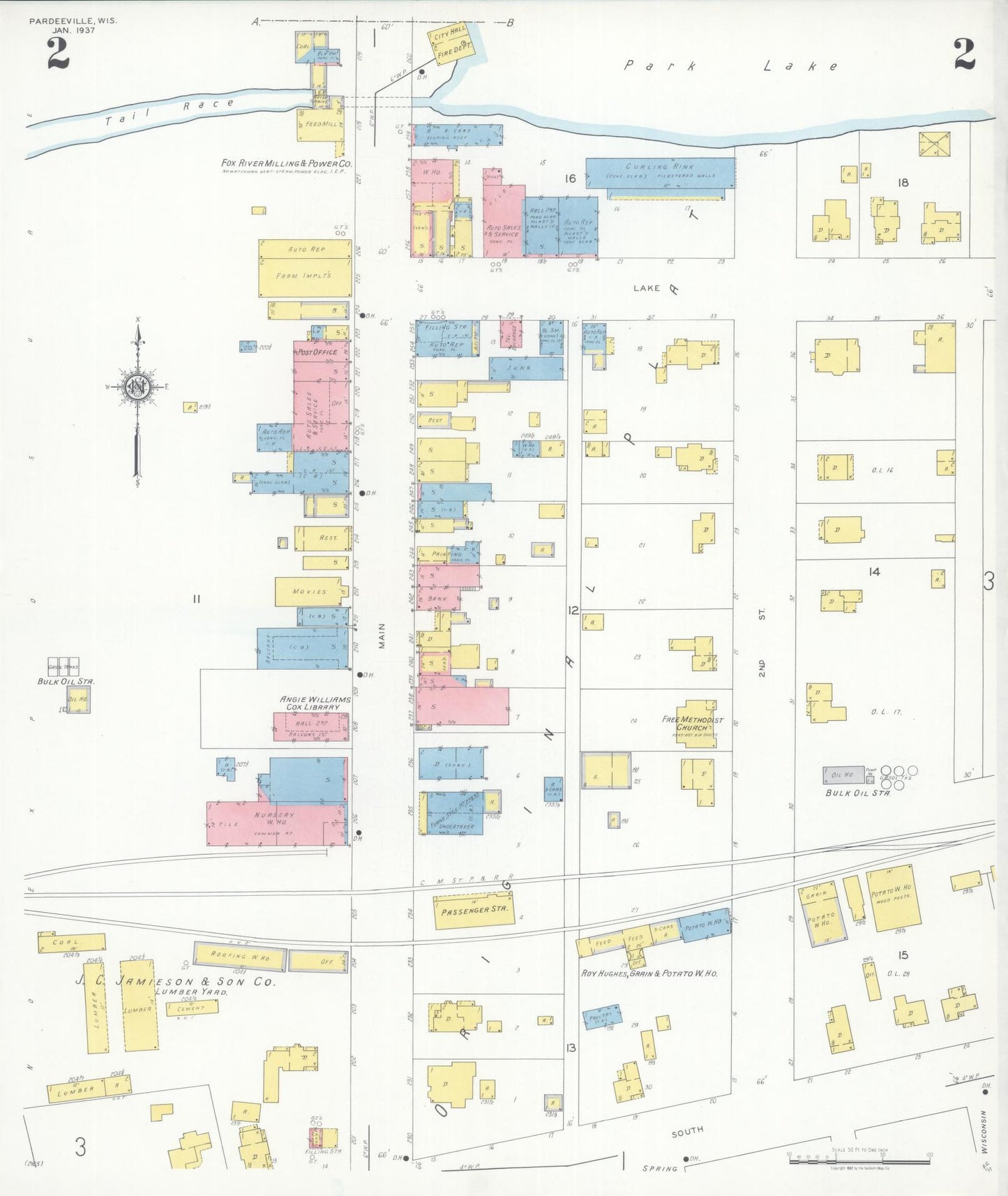 Sanborn Fire Insurance Map from Pardeeville, Columbia County, Wisconsin (1937), Sheet #0002 - Complete Map Set gallery image, historic Sanborn map, vintage wall art, Wisconsin Wisconsin