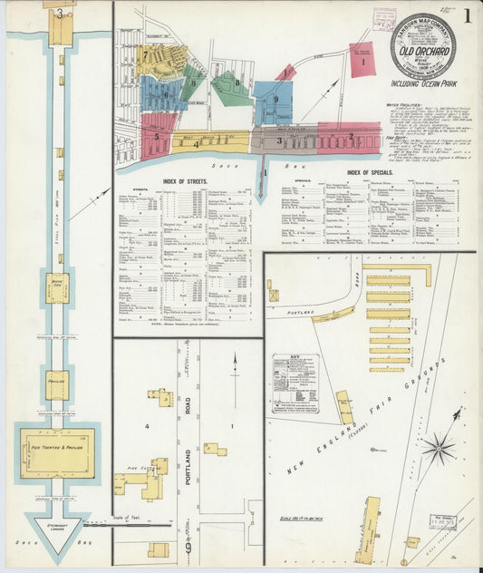 Sanborn Fire Insurance Map from Old Orchard, York County, Maine (1908), Sheet #0001 - Historic Sanborn Fire Insurance Map Print, vintage old map wall art, antique decor, genealogy gift, Maine Maine map