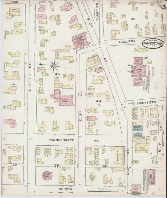 Sanborn Fire Insurance Map from Jamestown, Chautauqua County, New York (1886), Sheet #0005 - Historic Sanborn Fire Insurance Map Print, vintage old map wall art, antique decor, genealogy gift, New York New York map