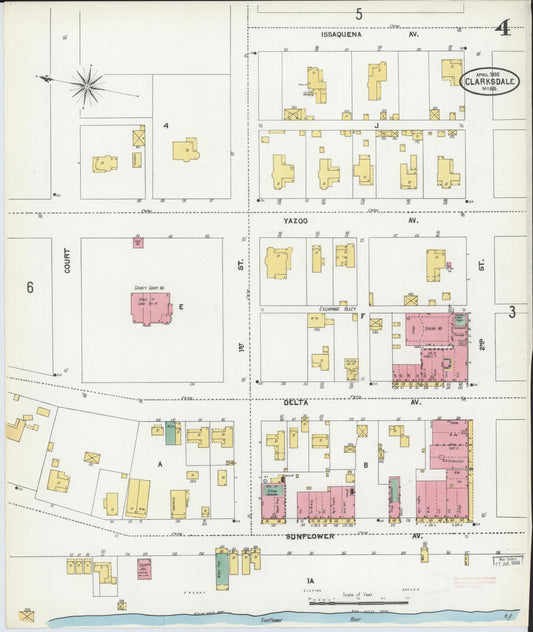 Sanborn Fire Insurance Map from Clarksdale, Coahoma County, Mississippi (1905), Sheet #0004 - Historic Sanborn Fire Insurance Map Print, vintage old map wall art, antique decor, genealogy gift, Mississippi Mississippi map