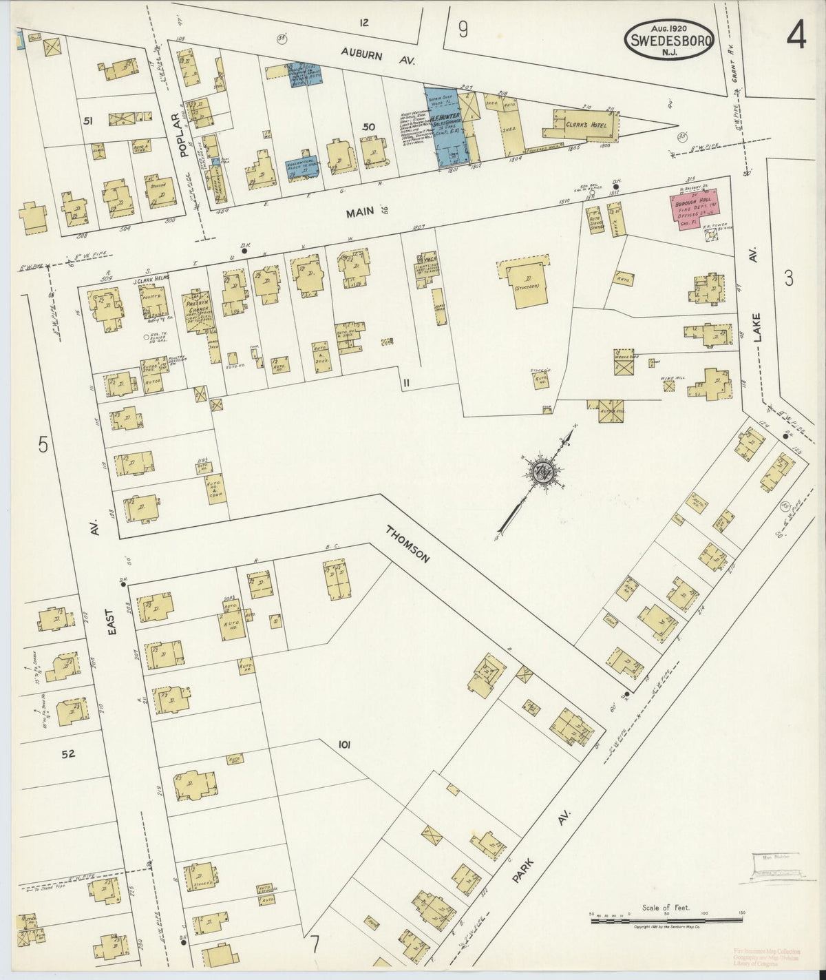 Sanborn Fire Insurance Map from Swedesboro, Gloucester County, New Jersey (1920), Sheet #0004 - Complete Map Set gallery image, historic Sanborn map, vintage wall art, New Jersey New Jersey