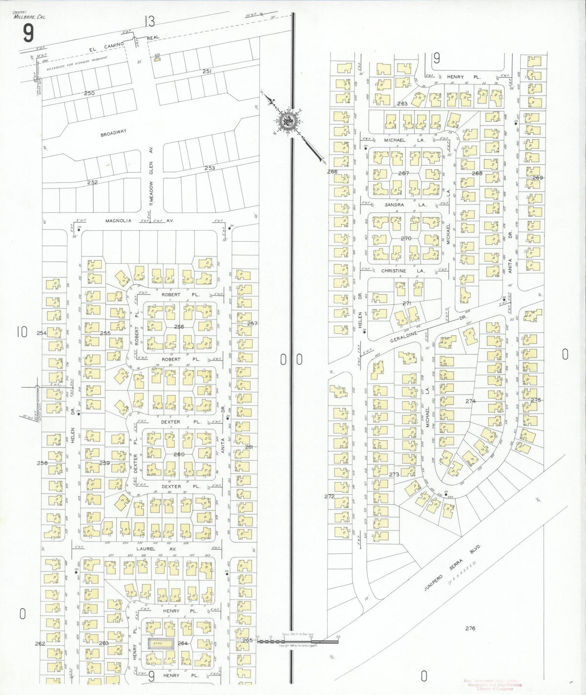 Sanborn Fire Insurance Map from Millbrae, San Mateo County, California (1949), Sheet #0009 - Complete Map Set gallery image, historic Sanborn map, vintage wall art, California California