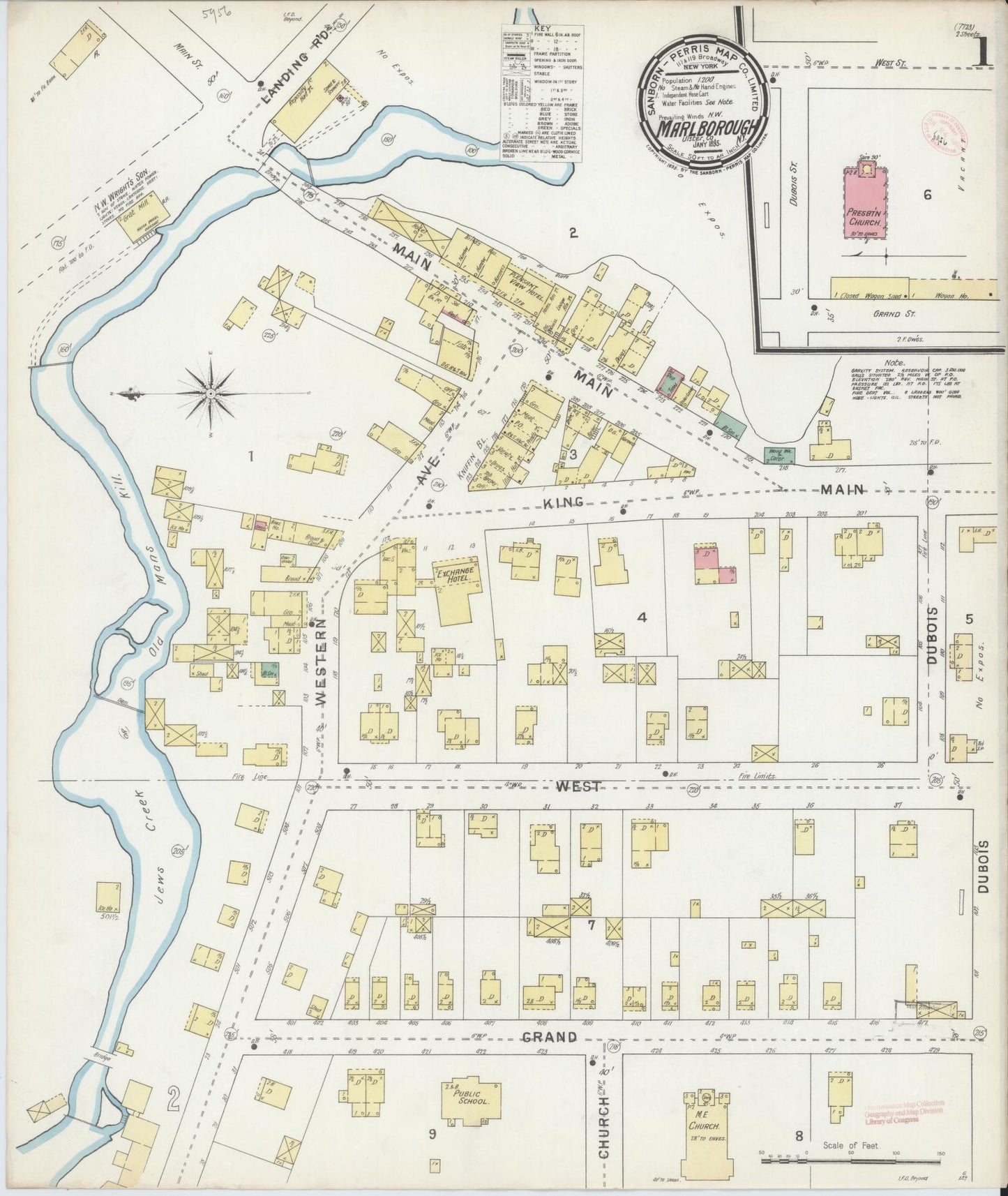 Sanborn Fire Insurance Map from Marlborough, Ulster County, New York (1895), Sheet #0001 - Historic Sanborn Fire Insurance Map Print, vintage old map wall art, antique decor, genealogy gift, New York New York map