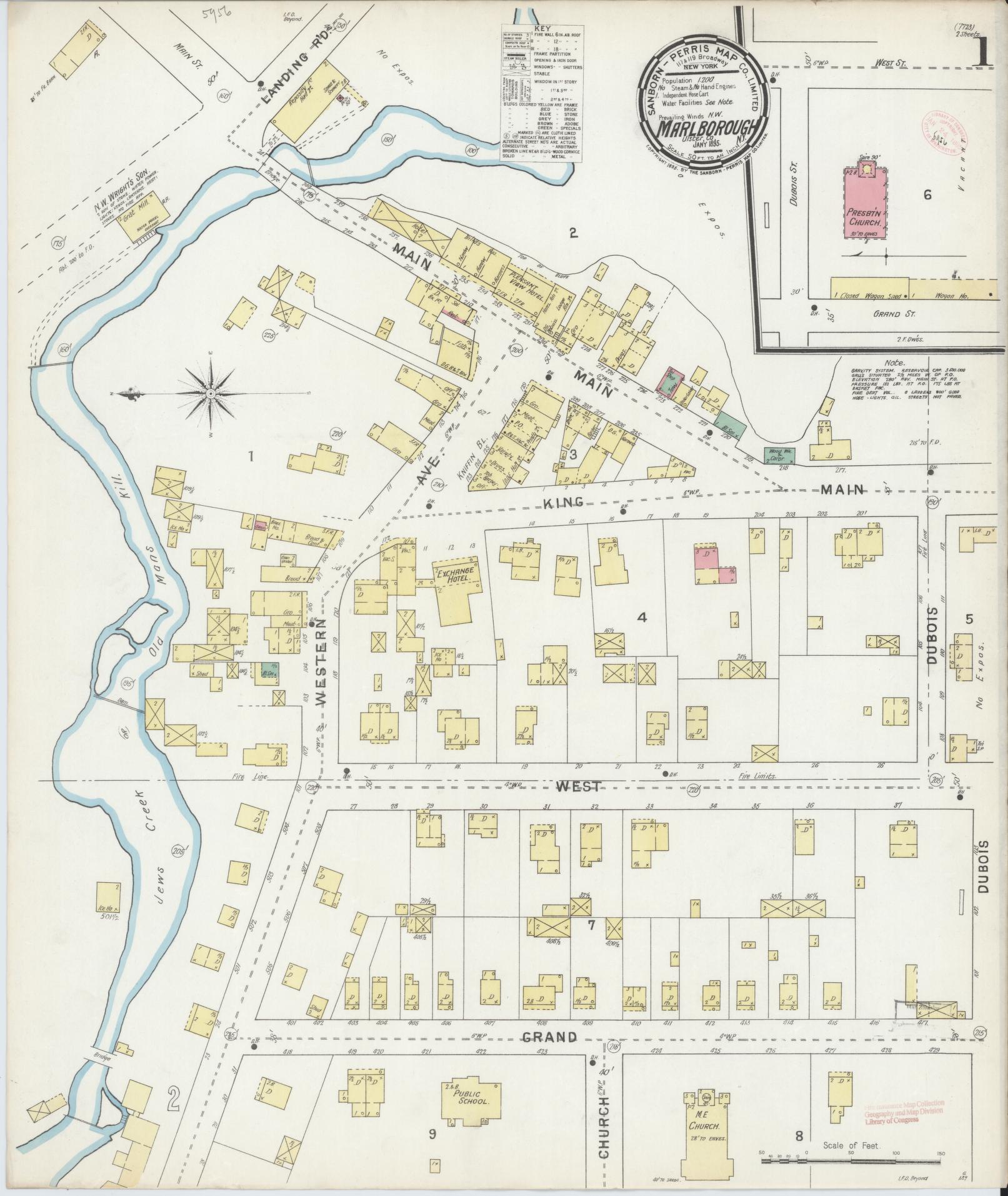 Sanborn Fire Insurance Map from Marlborough, Ulster County, New York (1895), Sheet #0001 - Historic Sanborn Fire Insurance Map Print, vintage old map wall art, antique decor, genealogy gift, New York New York map