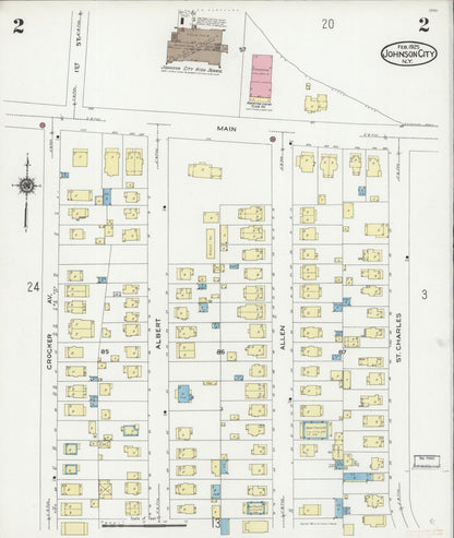 Sanborn Fire Insurance Map from Johnson City, Broome County, New York (1925), Sheet #0002 - Complete Map Set gallery image, historic Sanborn map, vintage wall art, New York New York