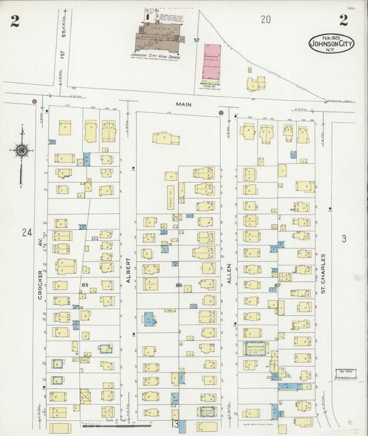 Sanborn Fire Insurance Map from Johnson City, Broome County, New York (1925), Sheet #0002 - Complete Map Set gallery image, historic Sanborn map, vintage wall art, New York New York