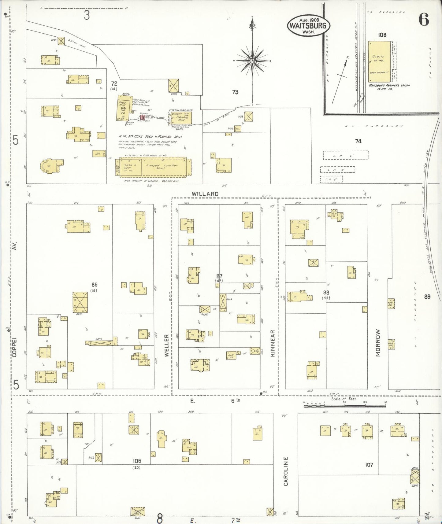 Sanborn Fire Insurance Map from Waitsburg, Walla Walla County, Washington (1909), Sheet #0006 - Complete Map Set gallery image, historic Sanborn map, vintage wall art, Washington Washington