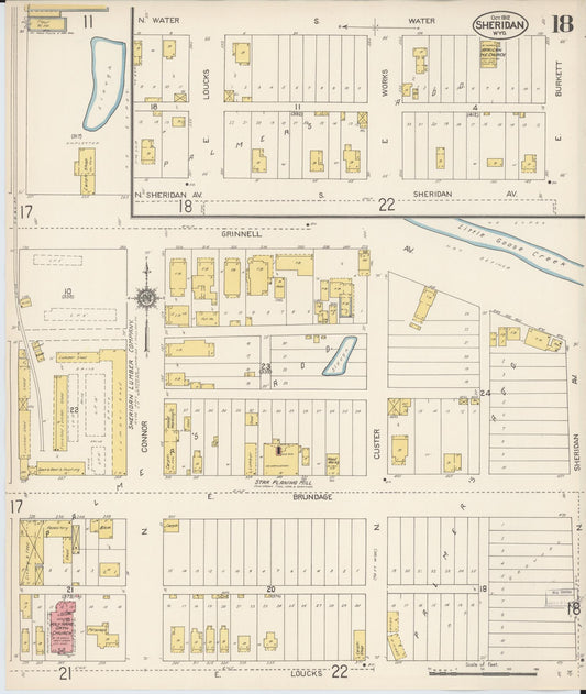 Sanborn Fire Insurance Map from Sheridan, Sheridan County, Wyoming (1912), Sheet #0018 - Historic Sanborn Fire Insurance Map Print, vintage old map wall art, antique decor, genealogy gift, Wyoming Wyoming map