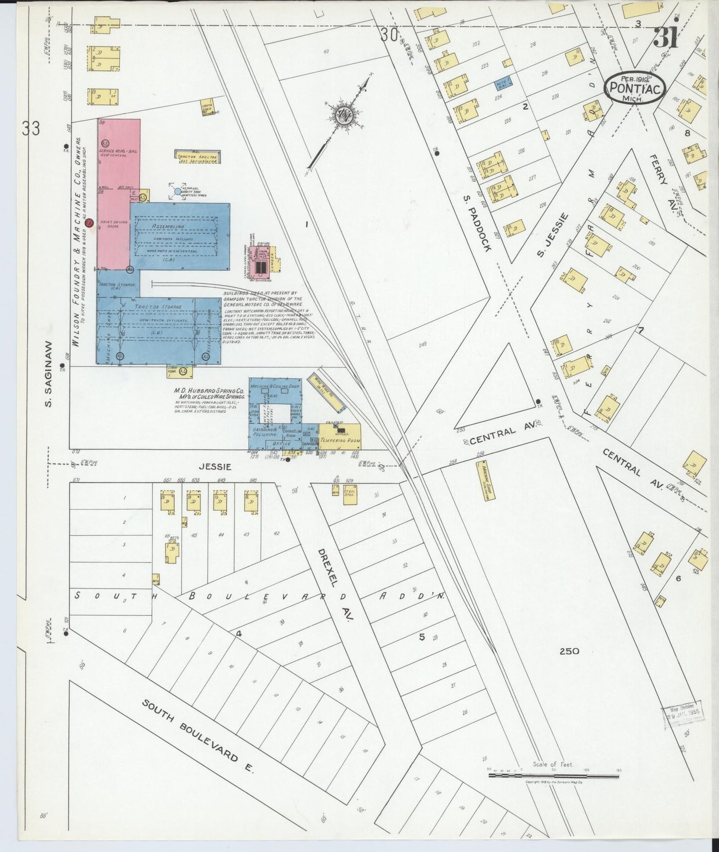 Sanborn Fire Insurance Map from Pontiac, Oakland County, Michigan (1919), Sheet #0031 - Complete Map Set gallery image, historic Sanborn map, vintage wall art, Michigan Michigan