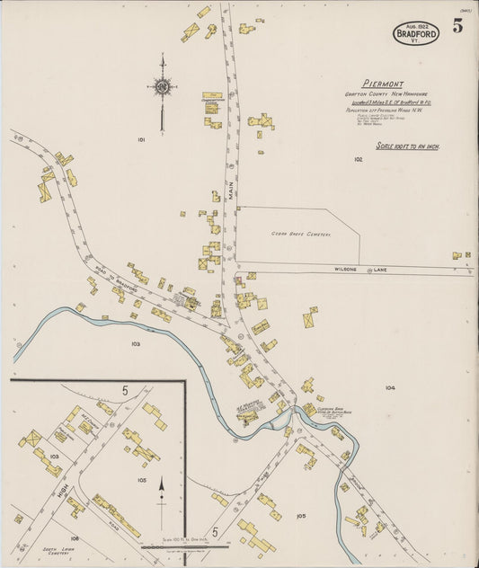 Sanborn Fire Insurance Map from Bradford, Orange County, Vermont (1922), Sheet #0005 - Historic Sanborn Fire Insurance Map Print, vintage old map wall art, antique decor, genealogy gift, Vermont Vermont map